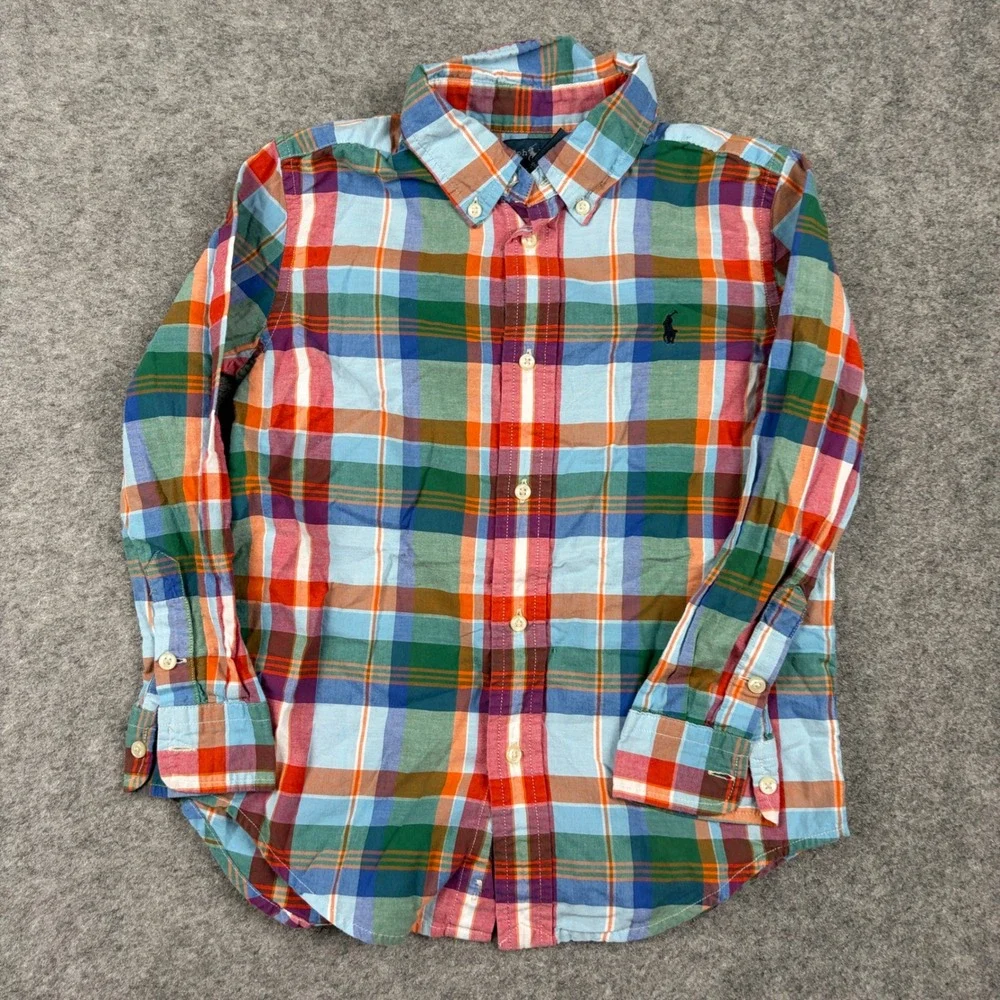 Ralph Lauren Button Down Boys Size 6 Multi Color Plaid Long Sleeve Shirt